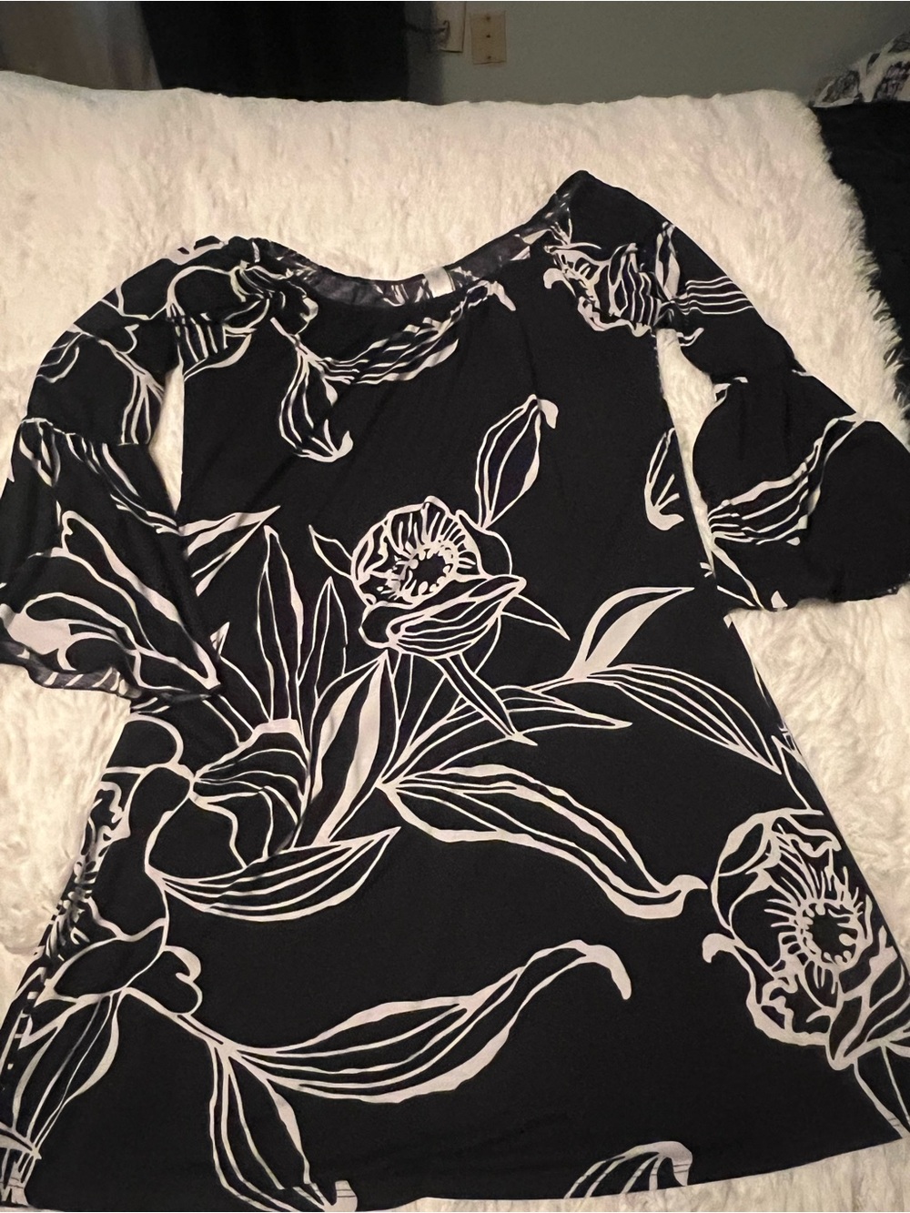 Black & White Floral Mini Dress - Elegant Women’s A-Line